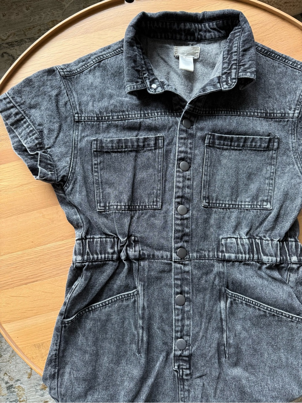 Washed Black Denim One-Piece Shorts Romper